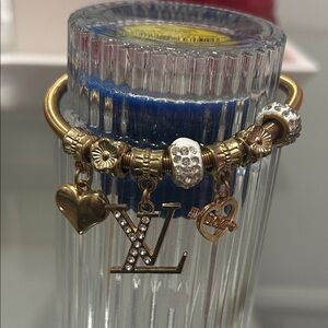 Gold Charm Bracelet with Heart and Initials